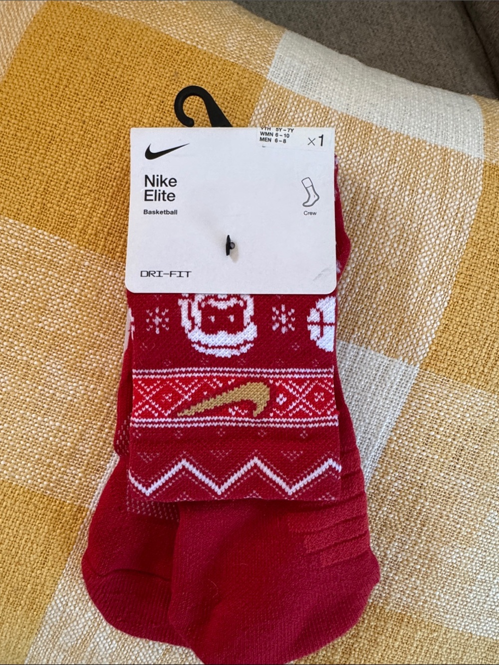 Nike Elite Christmas Dri-Fit Basketball Red Crew Socks with Gold Swoosh 🎅🏻🤶